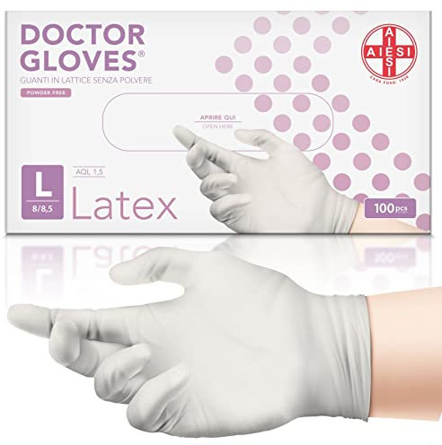 AIESI® Gants jetables en Latex non poudrés usage médical DOCTOR GLOVES (Paquet de 100 pièces) taille L