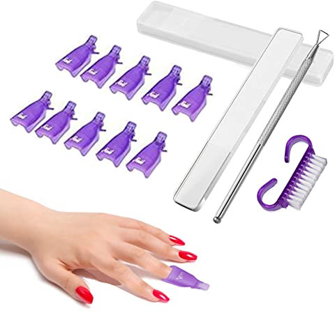 FITDON Nagellackentferner Clips Set, 10 Stück Nail Art Soak off Nagelclips Einweichen Clip Gel Cap UV Maniküre Tränken Weg Nagel Clip Gel Polish Entferner Wrap Tool, Purple