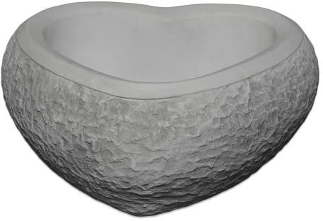 gartendekoparadies.de Pflanzschale in Herzform Pflanzgefäß aus Steinguss, H. 13 cm, 3 Liter, 11 kg, Grau, frostsicher für Außenbereich
