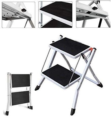 Sgabello a 2 gradini Scaletta in ferro Acciaio resistente Capacità 330 libbre Pieghevole Pieghevole Portatile Ampio antiscivolo Sgabello da cucina Leggero
