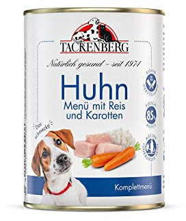 TACKENBERG 6 x 800 g (4,8 kg) Hühnchen mit Langkornreis & Karotten Nassfutter Dose für Hunde - Hundefutter in Premiumqualität