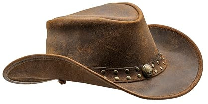 HADZAM Outback Hut formbar in Leder Cowboyhut Durable Lederhüte für Herren | Westernhut | Westernhüte für Herren, rot, MEDIUM
