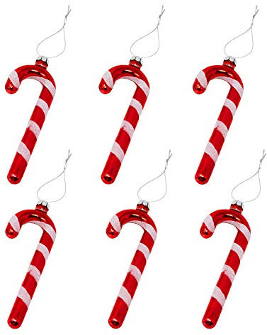 ToCi 6 x Zuckerstangen-Anhänger aus Glas – Weihnachtsbaumschmuck rot-weiß - Christbaumschmuck im amerikanischen Stil - Baumanhänger 12 cm - Weihnachtsdeko & Deko-Anhänger im Geschenkset