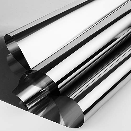 FENTIS Pellicola Riflettente per Vetri Pellicola di Vetro a Vpecchio D'Argento Unidirezionale Adesivo per Finestra con Protezione Solare Anti UV per il Controllo del Calore per Casa 44,5x200cm