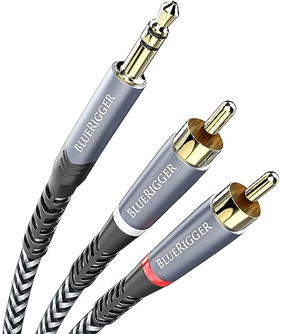 BlueRigger 3.5mm to RCA Audio Cable, 2M - (Male Stereo RCA to AUX, 2 RCA Y Splitter Cord, 2RCA Headphone Jack Adapter) - Compatible with Phone, MP3 Player, HDTV, Laptop, Home Theater, Speaker