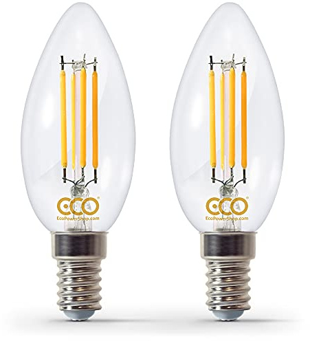 ECO 40W Dimmable Energy Saving Candle Light Bulb, Low Power 4W Vintage Style LED Filaments, 400 Lumen, Clear Glass, Warm White (2700K), E14 Small Screw Fitting SES, 25000Hrs Lifetime. (2xPACK)