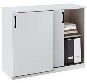 boho office® be.smart - Schiebetürenschrank mit 2 Türen und höhenverstellbaren Einlegeböden in weiß mit schwarzen Griffen