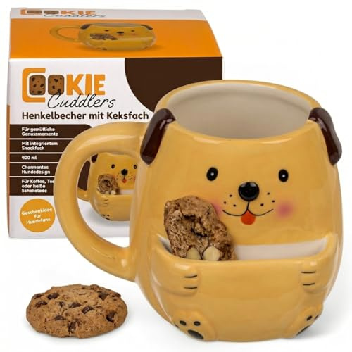MIJOMA Henkelbecher mit Keksfach – Hund Tasse aus Dolomit, 400 ml | origineller Kaffeebecher mit Snackfach, witziges Mitbringsel für Keks- & Teeliebhaber
