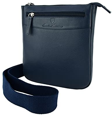 Conte Massimo Herren Leder-Umhängetasche mit Verstellbarem Schultergurt, Mehrere Taschen, Echtleder