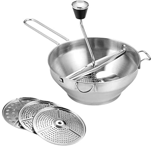 Luckxing Passiermühle Mit 3 Lochscheiben, Edelstahl Passiergerät Für Und Gemüse, Zerlegbar Passiermühle Ø 19 cm Zum Passieren Von, Gemüse, Babynahrung, Suppen, Spülmaschinengeeignet, Passiersieb