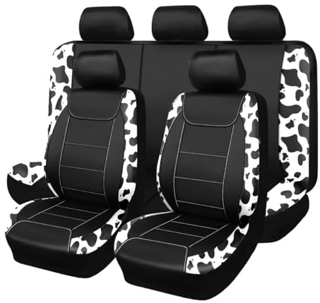 Flying Banner car seat Covers Protects Water Proof Faux Leather Carbon Fiber Front and Rear Bench (Cow Black, Full Set - 8PCS)