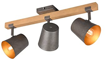lightling Deckenlampe Ben, Deckenstrahler mit Schirm in Nickel Antik, Innenseite Gold, Lampe mit Korpus aus Holz und Metall, exkl. 3 x E14 (max. 25W), Höhe: 23cm, Breite: 54cm