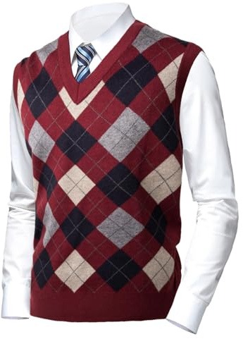 Herothorn Gilet Maglia da Uomo con Diamante Spesso Argyle Maglieria Senza Maniche Maglione Cardigan Scollo a V Smanicato Pullover Panciotto Canotte con Bottone