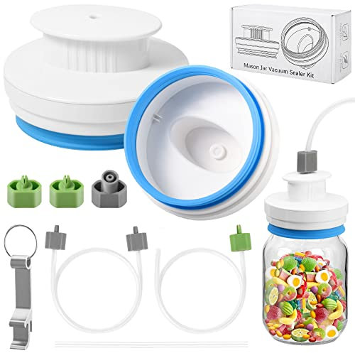 Upgraded Mason Jar Canning Sealer Kit - Sealer Set with Hoses Compatible with FoodSaver Vacuum Sealers - For Wide Mouth and Regular Mouth Jars (White)