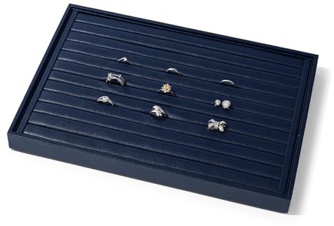 Oirlv Blau PU Leder Ring Tablett Ring Ohrringe Ohrstecker Schmucktablett Aufbewahrungstablett(35X24 CM)