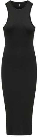 ONLY Robe Moulante midi côtelée sans Manches pour Femme, Couleurs:Noir, Taille:S