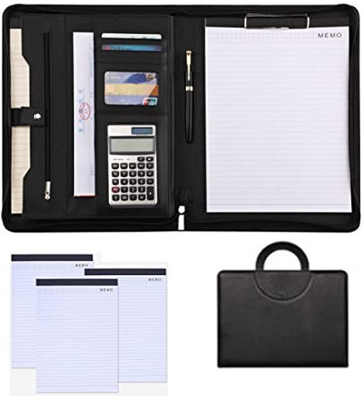 Schreibmappe A4 Konferenzmappe Geschäfts Dokumentenmappe Leder Business Mappe Mit Reißverschluss Für Damen Herren Büro Studium Mit 4 Stück Ersatz Notizblöcken 25 Blatt