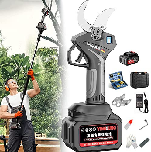 TAHALI Tijeras de podar eléctricas, Cortador de Tijera de Rama, podadora con Poste de extensión de Alcance, Tijeras de podar eléctricas telescópicas, diámetro de Corte de 50mm,Battery*1