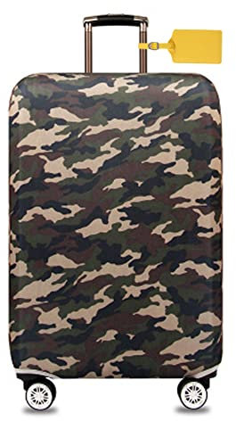 FANSU Elastisch Kofferhülle Kofferschutzhülle, Camouflage Drucken für 18 bis 32 Zoll Reisekoffer Schutzhülle mit Reißverschluss, Elasthan, Waschbar Gepäckabdeckung (XL(29-32in),Grün)