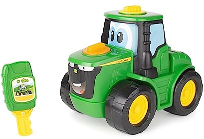 John Deere Johnny Tracteur Key & Go de Tracteur Jouet interactif 15 Fonctions - Roule, s'allume, émet des Sons, Change de Visage – Jouets éducatifs pour garçons et Filles 18 Mois et Plus