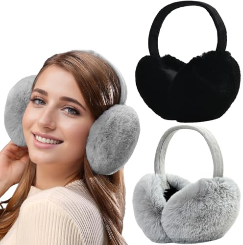 Dwenarry 2 Stücke Ohrenwärmer Damen Winter Plüsch Ohrenschützer Flauschig Ohrenwärmer Wärme Faltbare Ohrwärmer