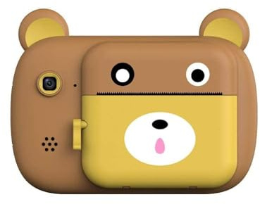 FLADO Cartoon Smart Children's Camera Thermal Instant Printing Digital Small SLR Camera Toy Gift 2.4-Inch Screen, 2400W Pixels, Instant Shooting (Brown)