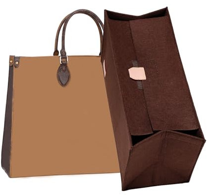 KESOIL Tragetaschen-Organizer-Einsatz, kompatibel mit GM und Buch-Tragetasche, großer Organizer, Filz-Handtaschen-Aufbewahrung, Trennwand mit Reißverschluss (Braun mit Deckel, XL)