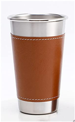 Becher 500ml Edelstahl Single Layer Metall Bier Becher mit Wärmedämmung Lederhülse Kaffeetasse Milch Becher Büro Kaffeetasse Emaille Becher