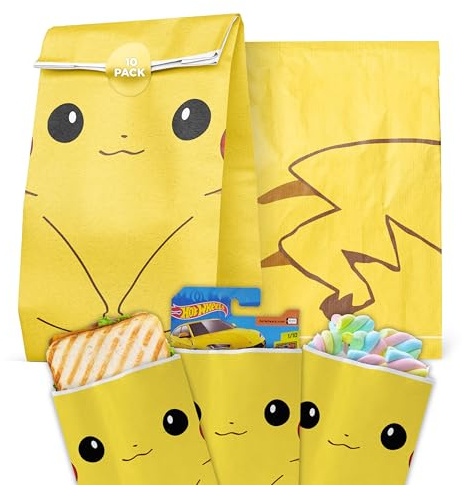 PicPacPuc Geschenktüten Weihnachten + Aufkleber mit Motiven, Kraftpapiertüten, Kindergeburtstaschen, Weihnachtstüten mit Thema (10 Beutel/20 Aufkleber)