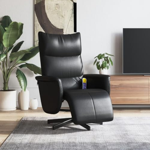 Gecheer Massagefåtölj med fotdel, TV-fåtölj, relaxfåtölj, TV-fåtölj, vilstol, massagefunktion, stoppad fåtölj, vilstol, loungefåtölj, vardagsrumfåtölj, relaxsoffa, svart, konstläder
