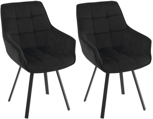 EUGAD Esszimmerstühle 2er Set drehbar, für Esszimmer Wohnzimmer, Bequeme Küchenstühle mit Armlehnen, Rückenlehne, Metallbeinen, modern, Schwarz