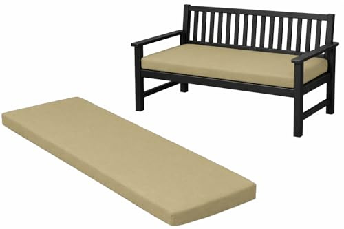 Pinkfairy Garden Bench Seater Outdoor Furniture Rattan Sofa Patio Cushion Sun Lounger Swing Chair Indoor Cushions Floor Seat Rectangle Large Foam Pad (Sand, 3 Seater 143cm x 52cm x 6cm)