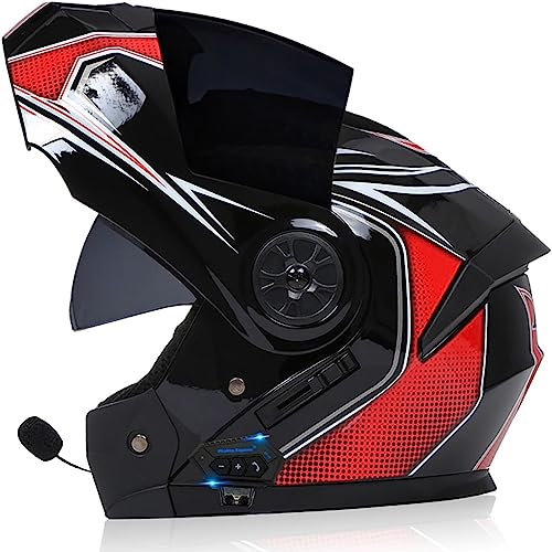 ZHTBATE Casco Moto Modulare Bluetooth Apribile Bluetooth Caschi Moto Integrali Integrati con Doppia Visiera Omologato ECE Casco Moto Fuoristrada