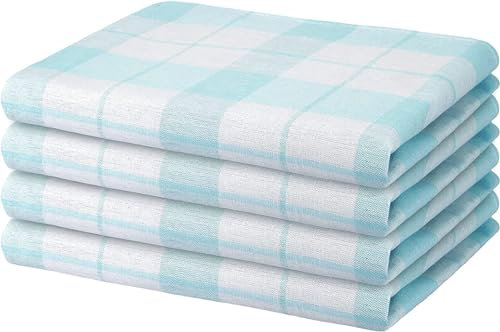 Zestri Geschirrhandtücher 4er-Set | Aqua kariert | Geschirrtuch 50x70 cm | 100% Baumwolle Küchenhandtuch saugstark | saugstarke Geschirrtücher
