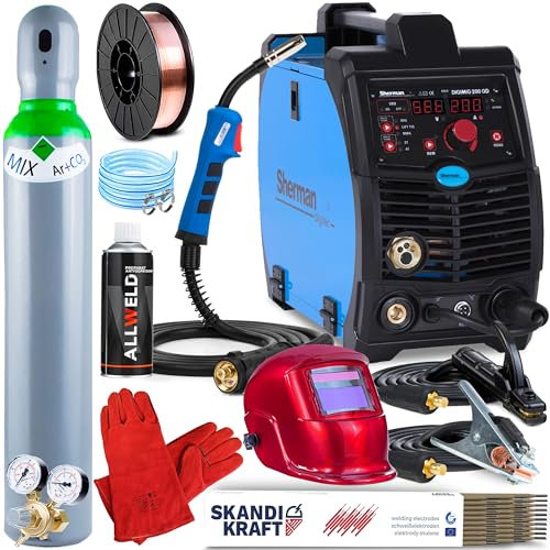 Sherman DIGIMIG 200GD - Soldador Inverter Profesional 200 A - Sinergia Total - MIG/MAG, TIG DC, MMA, Flux - Regulación de Inductividad, Modos 2T/4T - Tecnología IGBT - Set ProPlus