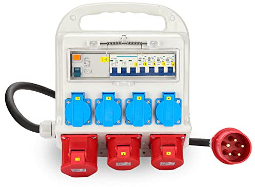 Joparri Distributore di Corrente da Costruzione, 2 x CEE 400V/16A, 1 x CEE 400V/32A, 5 Poli, 4 x 230V (Schuko), per Cantieri, Impermeabile IP44, Con Interruttore di Protezione