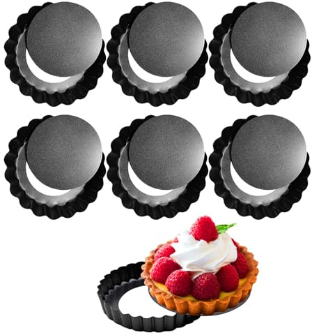 CFGUK 6 Pack Mini Tart Pans 4 Inch with Removable Bottom Round Non-stick Deep Quiche Pan, Heavy Duty Fluted Side for Pies, Egg Tart Molds for Baking, Mousse Cakes, Fruit and Desserts (4 Inch 6pcs)