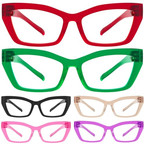 Eyekepper 6 Paia Occhiali da Lettura Senza Metallo Senza Viti Cerniere a Molla Eleganti Lettori di Occhi di Gatto per Donna +2.50