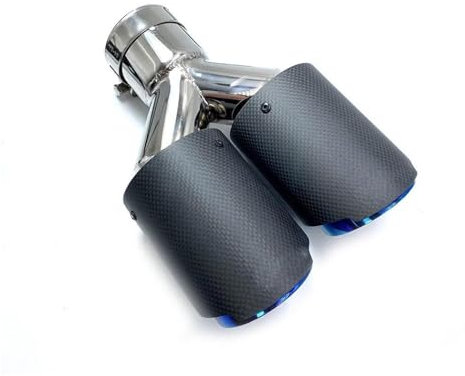 Auspuffrohr 1 Stück Universal-Edelstahl-Auto-Auspuffspitze Mit Doppeltem Endrohr, Echtes Dual-Matt-Carbonfaser-Blau Für Benz Auspuff Endrohr(54MM IN-76MM Out)