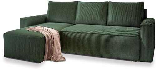 Masseno Ecksofa POTARO mit Schlaffunktion L-Form, Sofa mit Bettkasten, Wohnzimmersofa, Couch, Soffa, Bettsofa, Couchgarnitur- Grün, POSO 14