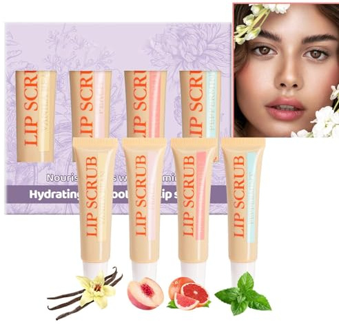 Kit scrub labbra - Esfoliante labbra Scrubber labbra idratante | Set 4x scrub labbra, prodotti per la cura delle labbra rimpolpanti labbra, esfoliante labbra per labbra secche e screpolate, calza