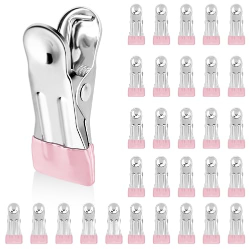 Mollette Acciaio Inox,30PCS Mollette Bucato Antisegno,Mollette Senza Tracce,Colorate Multifunzione Mollette Bucato,Mollette in Metallo per Calze,Fotografie E Conservazione Di Cibo Alimentare Foto