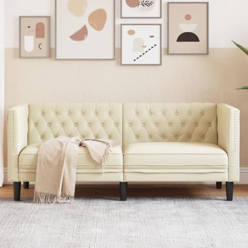 Xichuzi Chesterfield-Sofa 2-Sitzer Creme Kunstleder, Loungesofa, Sofas & Couches, Relaxsofa, Couch für Wohnzimmer - 372660