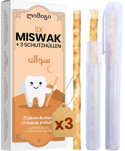 MODOGO® Miswak Natural x3 con Estuche Reutilizable x3 - Cepillo de Dientes Ecológico para Blanqueamiento Dental - Raíz de Salvadora Persica para Higiene Bucal - Alternativa Cero Waste y Vegana