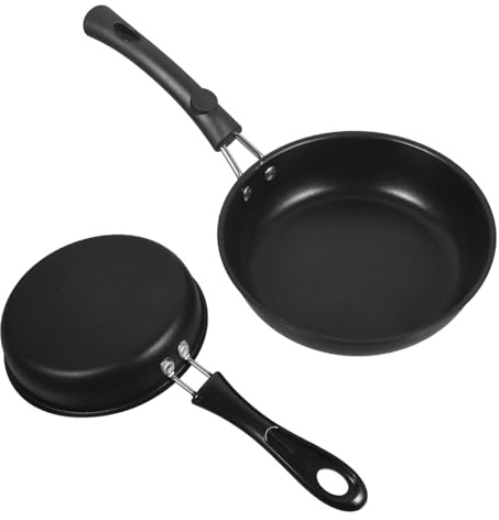 HOLIDYOYO Padella per Frittata Mini Set 2 Pezzi in Ferro Nero | Uso Domestico e Ristorazione, Riscaldamento Uniforme, Pulizia Semplice, Effetto Anti Scottatura