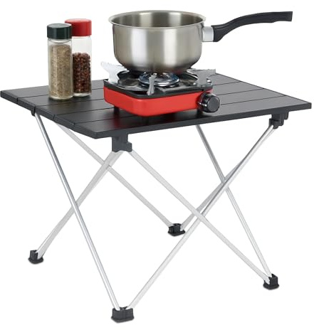 Relaxdays Campingtisch, Faltbarer Beistelltisch, HBT 32 x 39 x 34 cm, Camping & Picknick, Klapptisch, Aluminium, schwarz