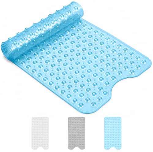 AUNEK Bath Mat Non Slip, Anti Mould Bathroom Mat with 200 Strong Suction Cups and Drain Holes, 100x40 cm Anti Slip Large Bathtub Mats for Inside Bath, Long Washable Bathroom Rug for Daily Use (Blue)