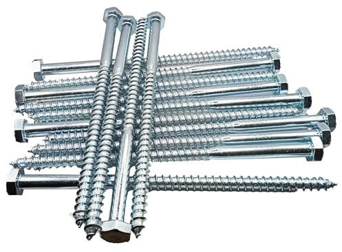 HAFD Heavy-Duty Sleeper Screws 10 x 200mm (8in) Zinc-Plated Pack of 10 Hex Head Lag Bolts for Wood to Concrete Fixings, for Coach Screw Outdoor Use in Decking, Fencing, and Landscaping Projects