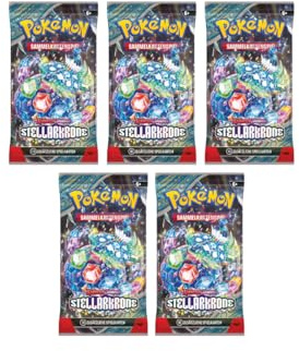 Pokemon 5 Stellarkrone Booster Sammelkarten | DEUTSCH | Karmesin & Purpur Karten Serie | + Arkero-G 50 Soft Card Sleeves