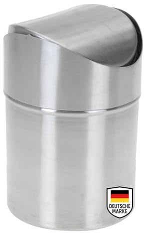 mucHome Tischmülleimer Tischabfalleimer Abfallbehälter aus Edelstahl mit Schwingdeckel, Höhe 16cm Ø 12cm, ideal für Küche, Bad und Schreibtisch
